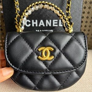 GWP Black Quilted Leather Mini Makeup Bag